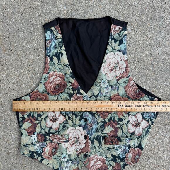 Vintage 90s Pastel Floral Tapestry Dress Vest XL? mauve dusty blue green cream - Picture 5 of 6